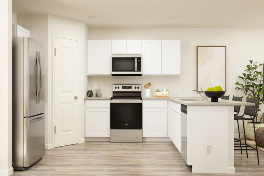 A kitchen with white cabinets. A kitchen with white cabinets.