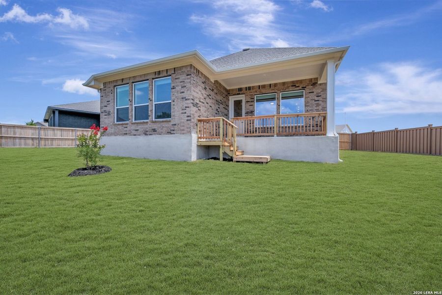 Exterior details and patio area of a home in Mayfair - Select Classic Series, New Braunfels (Image 15). Exterior details and patio area of a home in Mayfair - Select Classic Series, New Braunfels (Image 15).