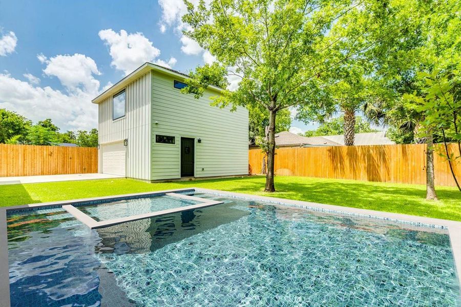 Possible future pool location.  Garage side door is direct aces to a full bathroom