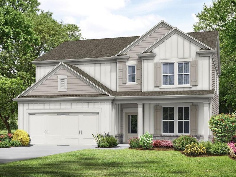 Front exterior of a new home in Sutton’s Landing, Statham, GA, highlighting curb appeal (Image 1). Front exterior of a new home in Sutton’s Landing, Statham, GA, highlighting curb appeal (Image 1).