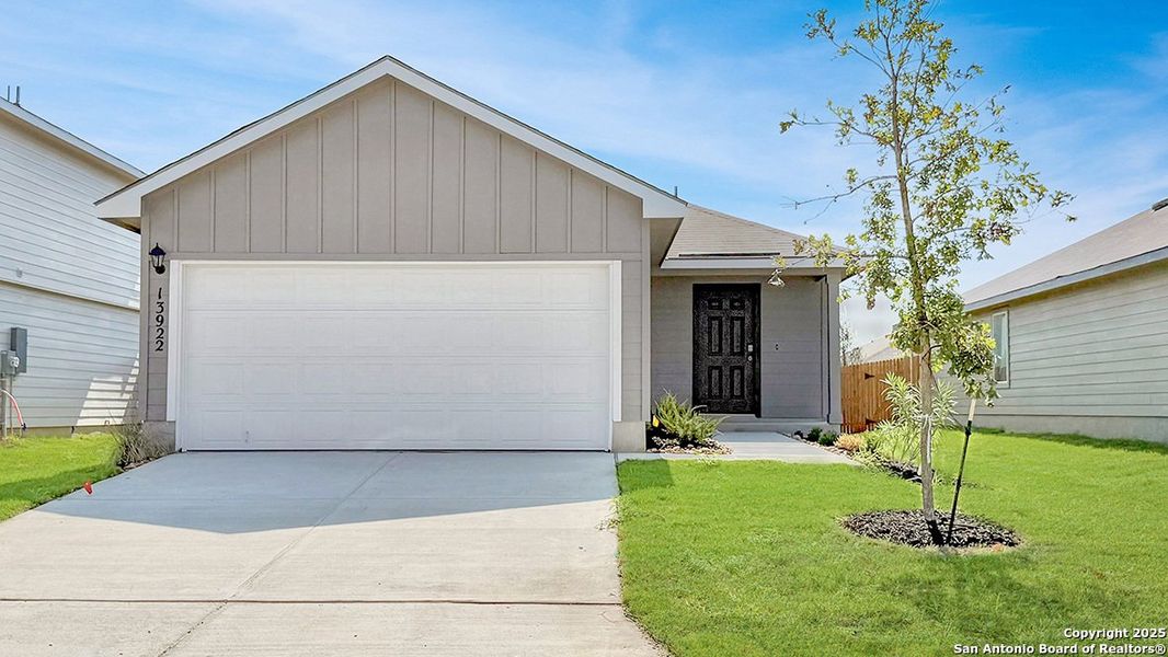 Front exterior of a new home in Riverstone at Westpointe, San Antonio, TX, highlighting curb appeal (Image 2).