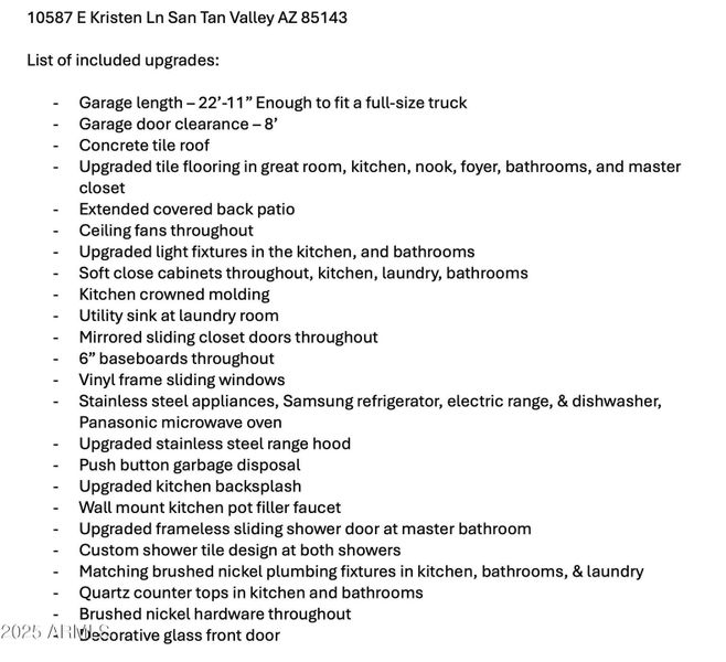 10587 E Kristen Ln_LIST OF UPGRADES
