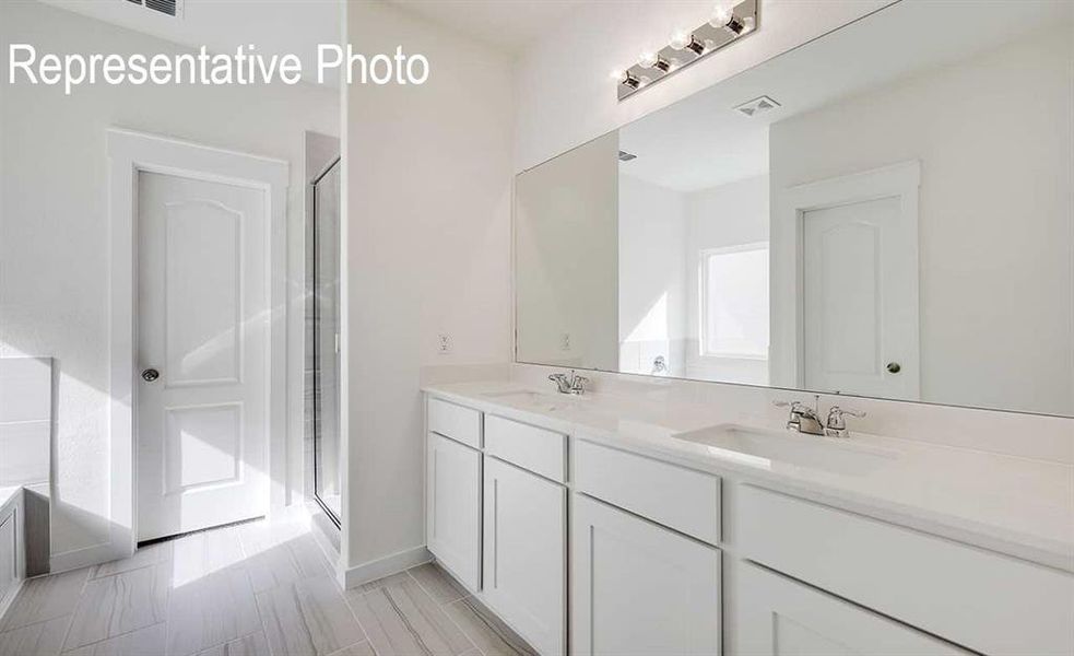 Bathroom with vanity and independent shower and bath