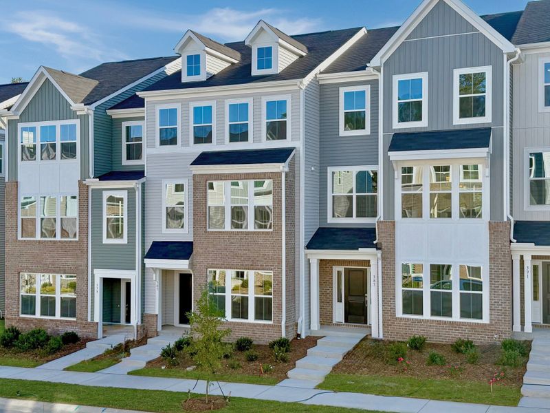 Front exterior of a new home in Renaissance at White Oak, Garner, NC, highlighting curb appeal (Image 1).