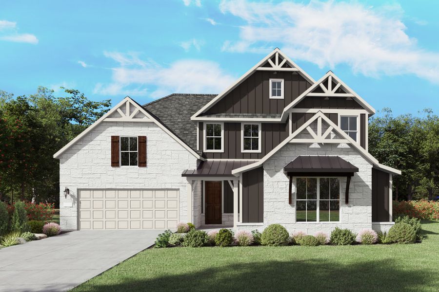 The Gillett, a two-story new home design shown with home exterior HC 202 The Gillett, a two-story new home design shown with home exterior HC 202
