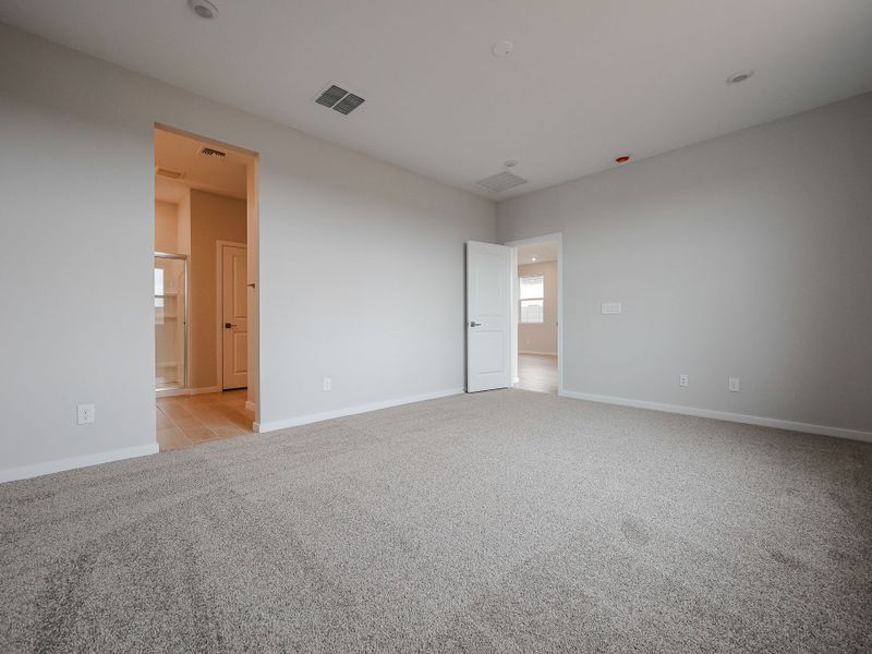 A room with a carpet and a carpet.