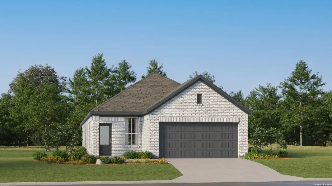 Front exterior of a new home in Grace Gardens, San Antonio, TX, highlighting curb appeal (Image 26).