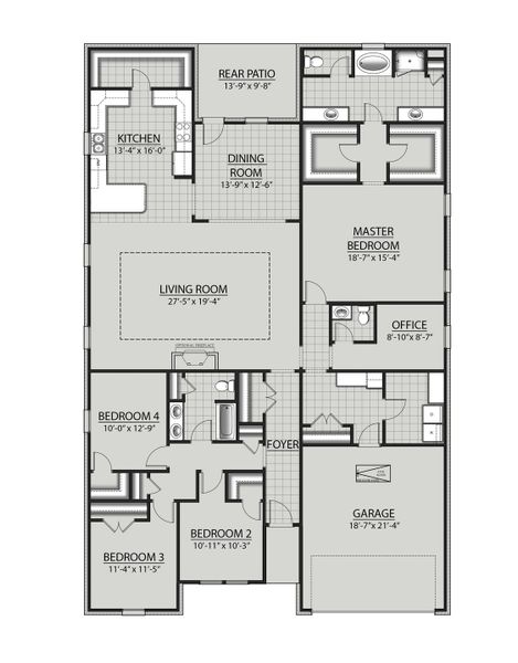 2D floor plan layout for the Mimosa III A by DSLD Homes in The Bluffs at Lafayette, Freeport, FL (Image 2).