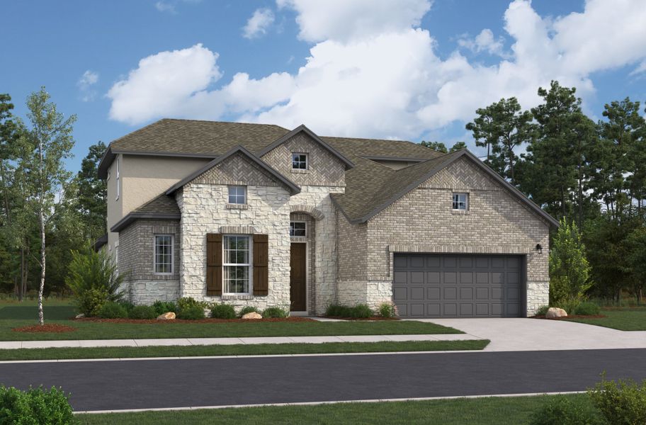 Representative exterior photo of a completed home built from the Madrid Lll by Beazer Homes in Cibolo Crossing, Universal City, TX (Image 7). Representative exterior photo of a completed home built from the Madrid Lll by Beazer Homes in Cibolo Crossing, Universal City, TX (Image 7).