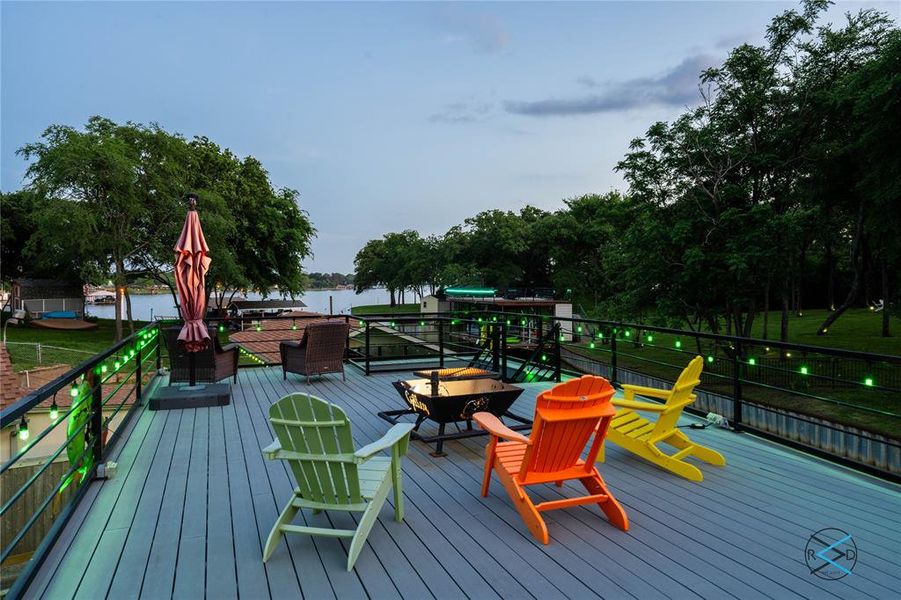 Boat house rooftop patio view to open water