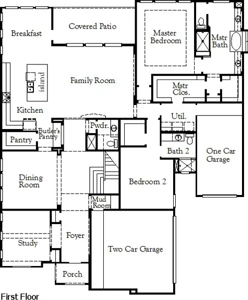 2D floor plan layout of this home in Parkside On The River, Georgetown, TX (Image 2).