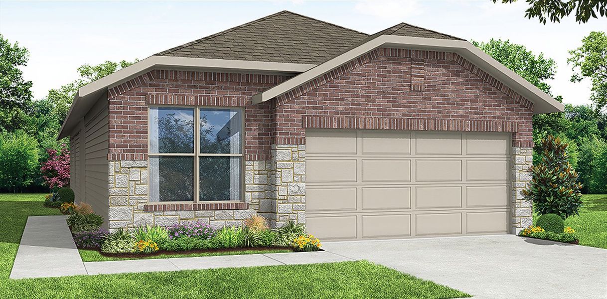 Representative exterior photo of a completed home built from the Hickory by Impression Homes in Belmont, Aubrey, TX (Image 9). Representative exterior photo of a completed home built from the Hickory by Impression Homes in Belmont, Aubrey, TX (Image 9).