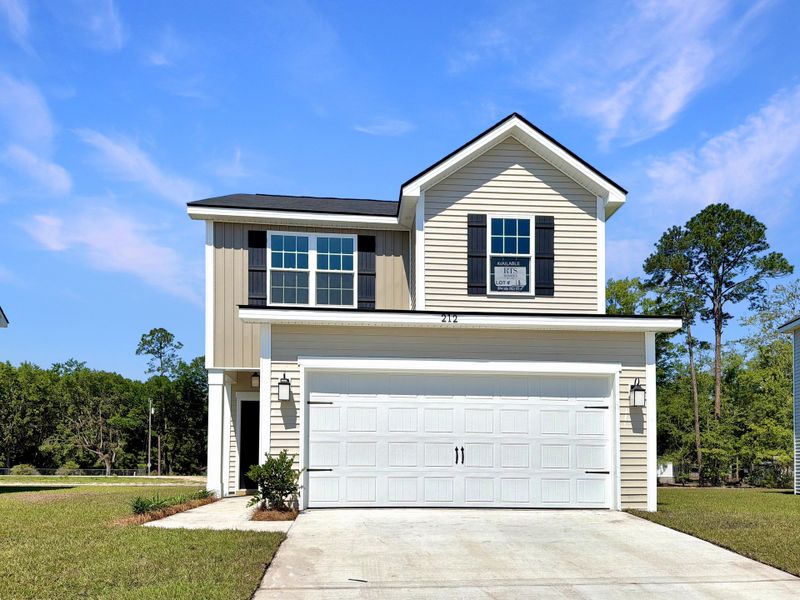 Front exterior of a new home in Grand Reserve, Hinesville, GA, highlighting curb appeal (Image 1). Front exterior of a new home in Grand Reserve, Hinesville, GA, highlighting curb appeal (Image 1).