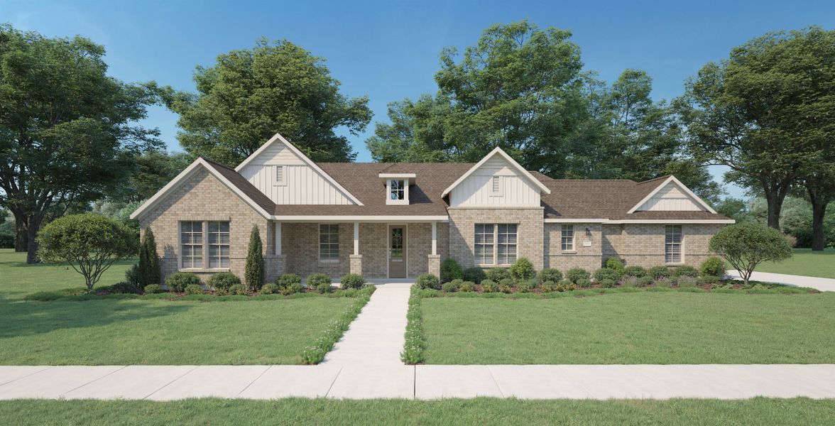 Representative exterior photo of a completed home built from the Cerro by Centre Living Homes in Ellis Ranch Estates, Waxahachie, TX (Image 2). Representative exterior photo of a completed home built from the Cerro by Centre Living Homes in Ellis Ranch Estates, Waxahachie, TX (Image 2).