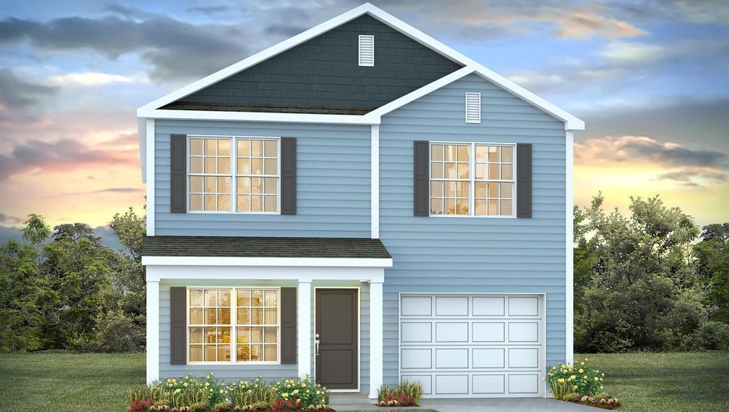 Front exterior of a new home in Grand Oaks, Columbia, SC, highlighting curb appeal (Image 1). Front exterior of a new home in Grand Oaks, Columbia, SC, highlighting curb appeal (Image 1).