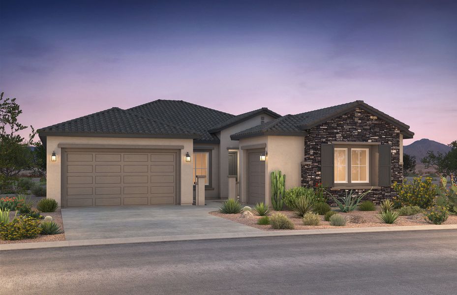 Representative exterior photo of a completed home built from the Livorno by Pulte Homes in Legado West, Queen Creek, AZ (Image 18).