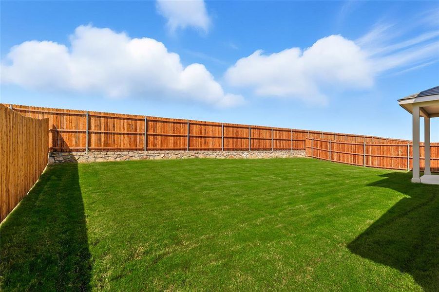 Fenced backyard with a patio Fenced backyard with a patio