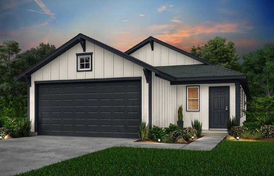 Front exterior of a new home in Stokesbury, Waller, TX, highlighting curb appeal (Image 1).