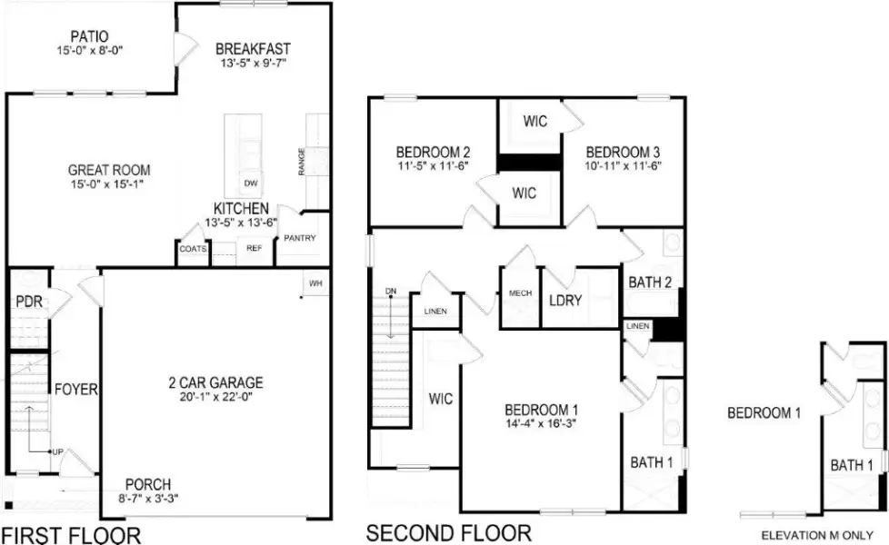 2D floor plan layout of this home in Bayview at Harbor Crest, Ooltewah, TN (Image 2).