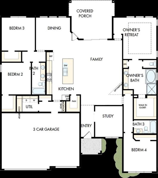 2D floor plan layout of this home in Monterra - Classics, Fate, TX (Image 2). 2D floor plan layout of this home in Monterra - Classics, Fate, TX (Image 2).