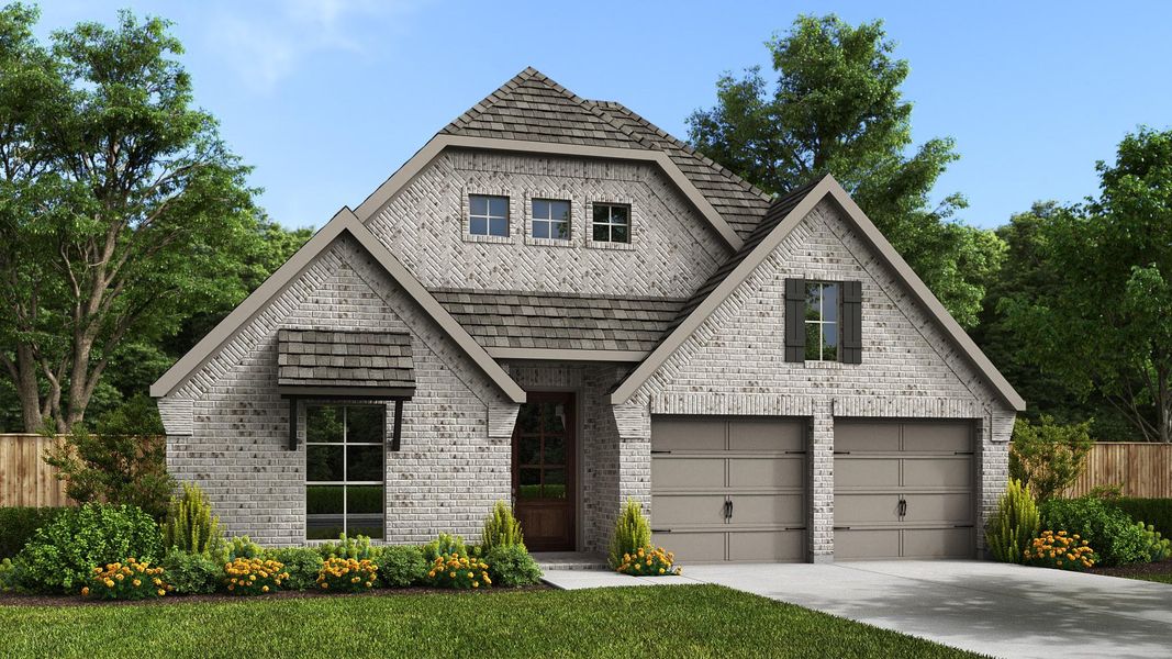 Front exterior of a new home in Parmer Ranch, Georgetown, TX, highlighting curb appeal (Image 2).
