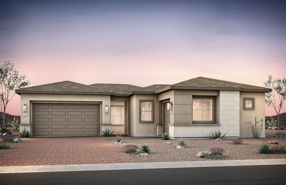 Representative exterior photo of a completed home built from the Catalina by Pulte Homes in Saguaro Reserve - Majesty, Marana, AZ (Image 1).
