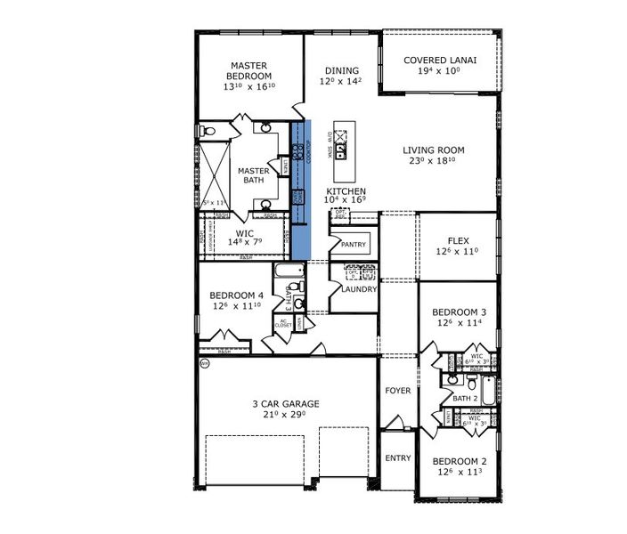 2D floor plan layout for the South Bay by ICI Homes in Weslyn Park at Sunbridge, St. Cloud, FL (Image 3).