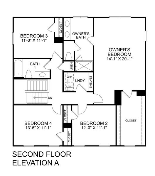 2D floor plan layout for the Columbia by Ryan Homes in Fost, Moyock, NC (Image 2).