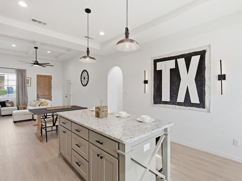 This kitchen is ready to host your gatherings with plenty of space on the beautiful island.