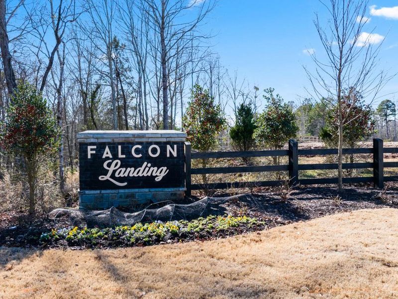 Front exterior of a new home in Falcon Landing, Gainesville, GA, highlighting curb appeal (Image 1).