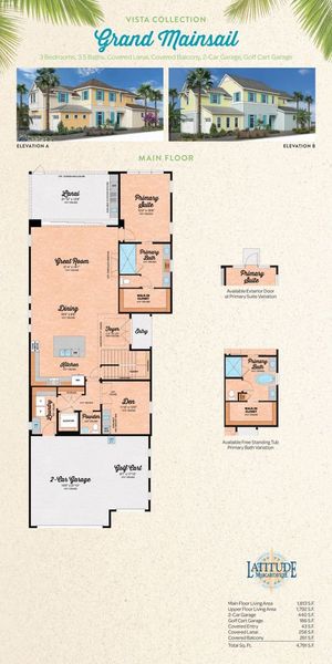2D floor plan layout for the Grand Mainsail by Minto Communities in Latitude Margaritaville Watersound, Panama City Beach, FL (Image 4).