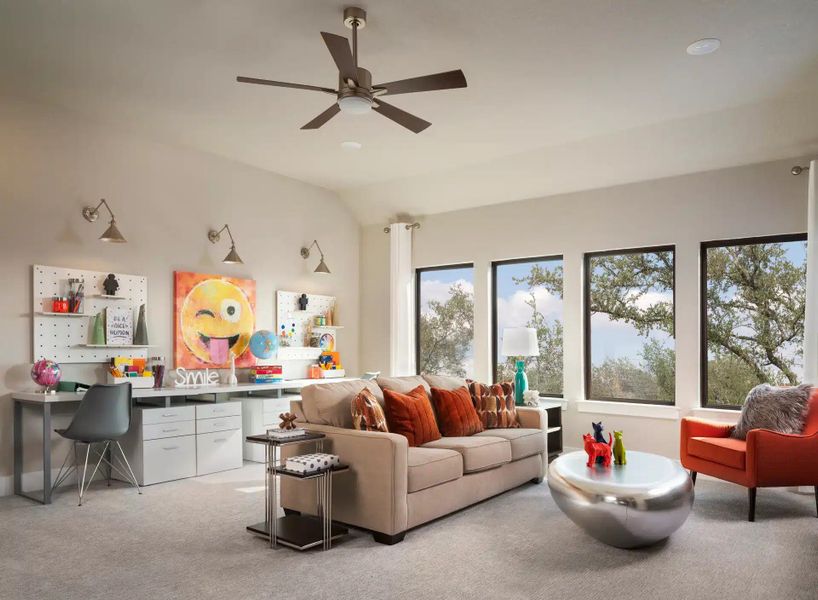 Representative furnished interior of a home built from the Harding by GFO Home in Bluffview Reserve, Leander (Image 5). Representative furnished interior of a home built from the Harding by GFO Home in Bluffview Reserve, Leander (Image 5).