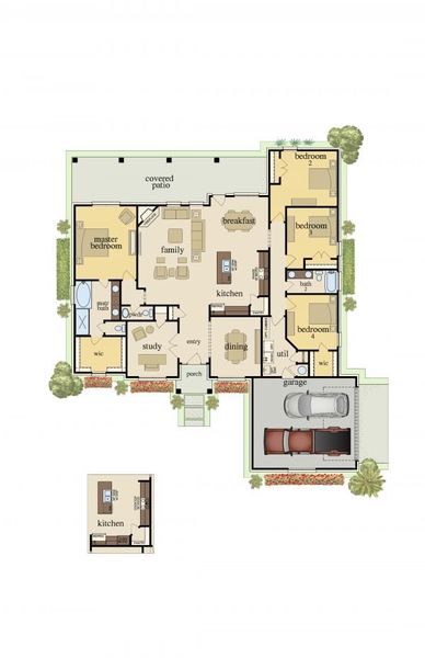 2D floor plan layout for the Riviera Side Entry 2450 by Carothers Executive Homes in Eagle Heights, Salado, TX (Image 2).