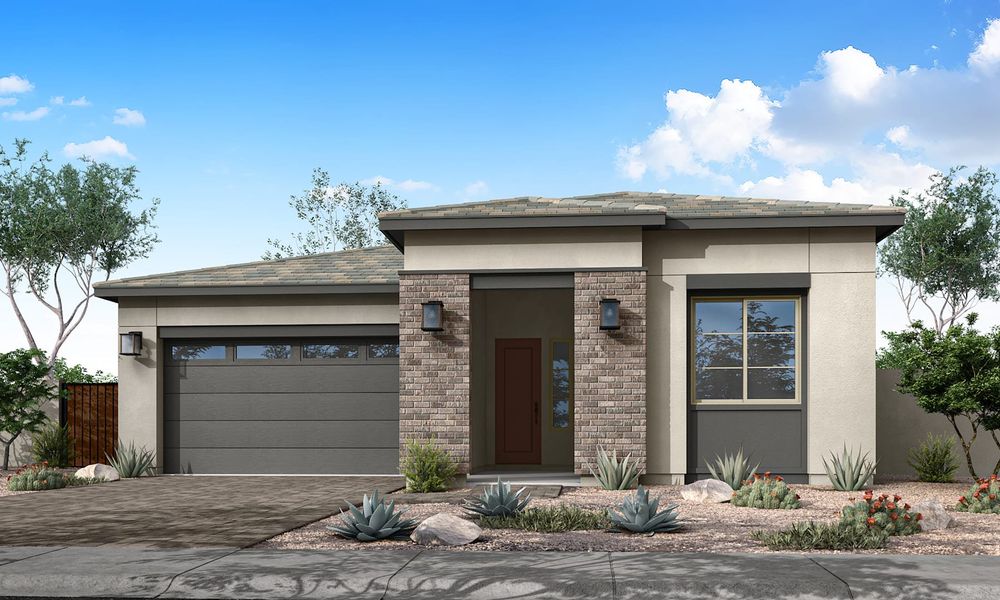 Representative exterior photo of a completed home built from the Juniper Plan 40-7 by Tri Pointe Homes in Waterston Central, Gilbert, AZ (Image 14).