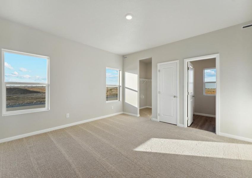 The master bedroom has carpet.