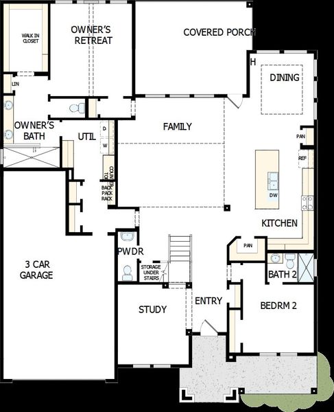 2D floor plan layout of this home in COLTON - Parkview Collection, Montgomery, TX (Image 5).