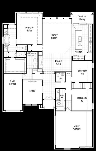 2D floor plan layout of this home in Pecan Square: 60ft. lots, Northlake, TX (Image 2).
