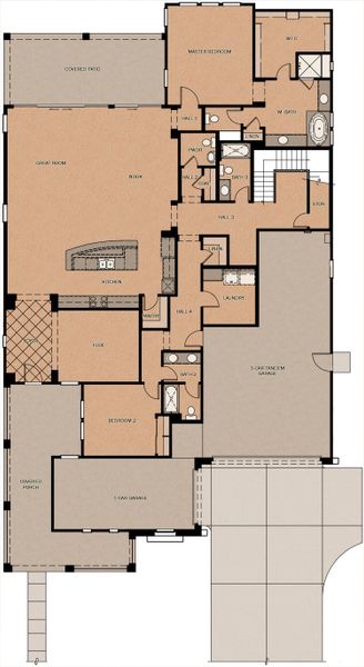 2D floor plan layout for the Monterey Pine with Loft by Fulton Homes in Fields at Barney Farms, Queen Creek, AZ (Image 3).