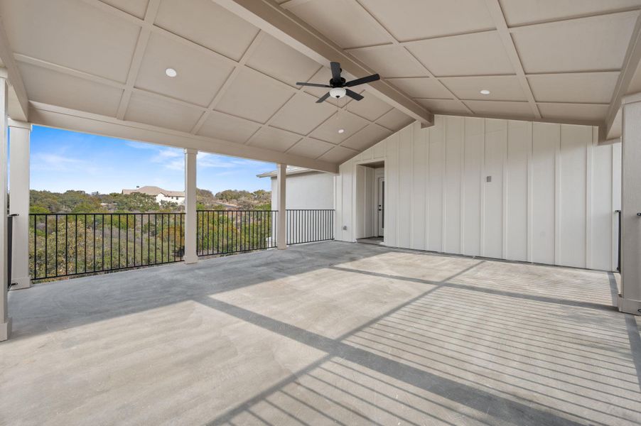 Oversized upstairs covered patio overlooking Lake LBJ and the Texas hill country