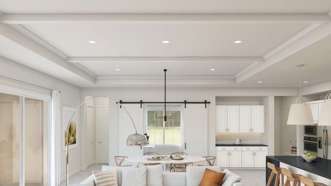 Great room ceiling with crown moulding Great room ceiling with crown moulding