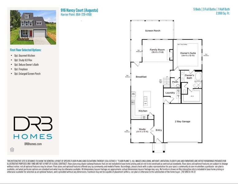 2D floor plan layout of this home in Harrier Point, Woodruff, SC (Image 5).