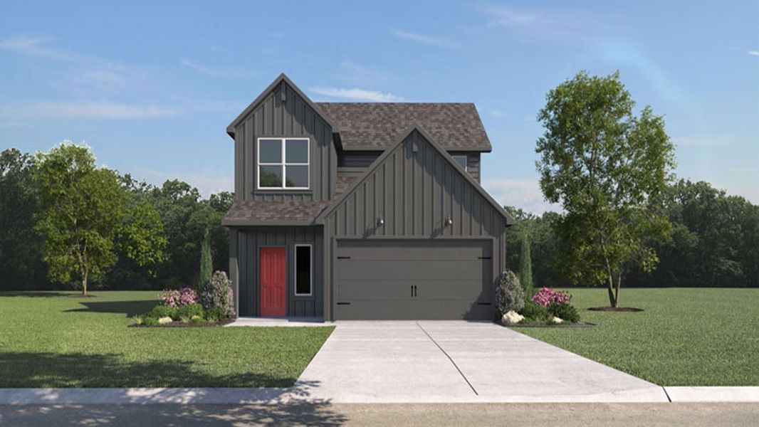 Representative exterior photo of a completed home built from the Jasmine by D.R. Horton in Cornerstone, Rockdale, TX (Image 1). Representative exterior photo of a completed home built from the Jasmine by D.R. Horton in Cornerstone, Rockdale, TX (Image 1).