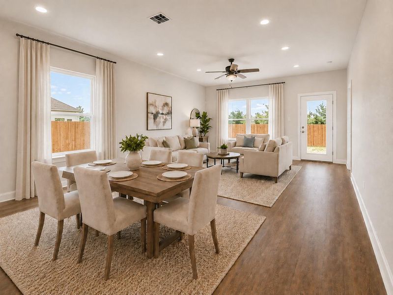 Open Concept Floorplan. Virtual staging for reference to showcase the floor plan potential.
