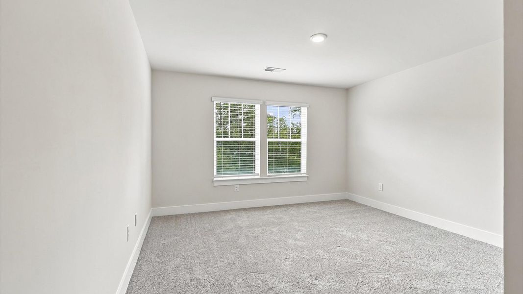 Elegant, carpeted bedroom with walk-in closet and wall-to-wall windows offering natural brightness in Anderson, SC