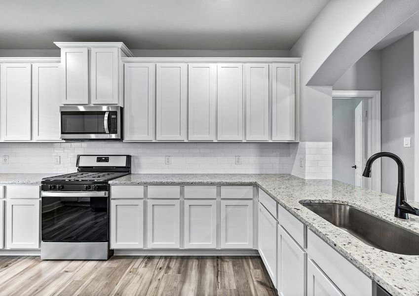 The kitchen of the Superior has stunning wood cabinetry.