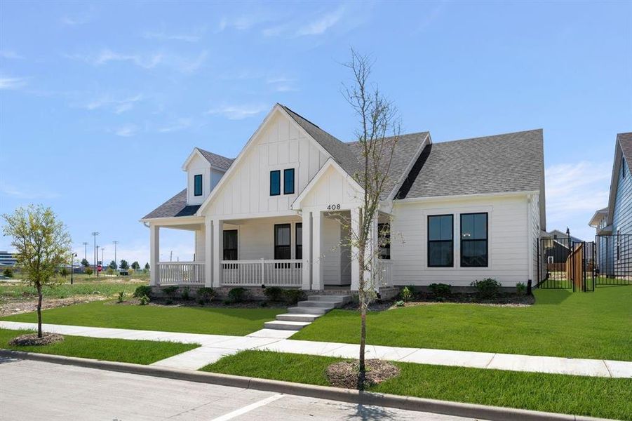 Front exterior of a new home in MidTowne, Midlothian, TX, highlighting curb appeal (Image 25). Front exterior of a new home in MidTowne, Midlothian, TX, highlighting curb appeal (Image 25).