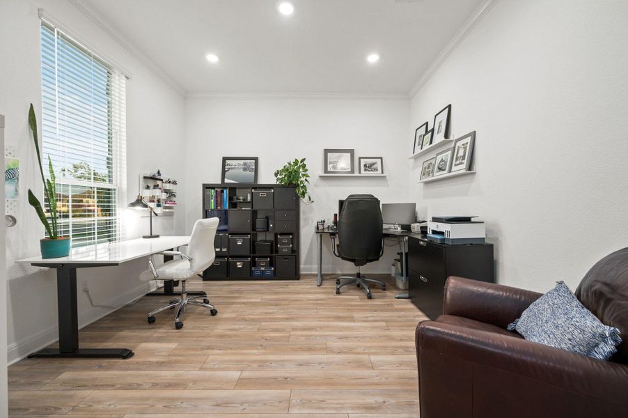 Enjoy a spacious flex room designed to accommodate your lifestyle -ideal for a home office, art studio, or multipurpose use Enjoy a spacious flex room designed to accommodate your lifestyle -ideal for a home office, art studio, or multipurpose use