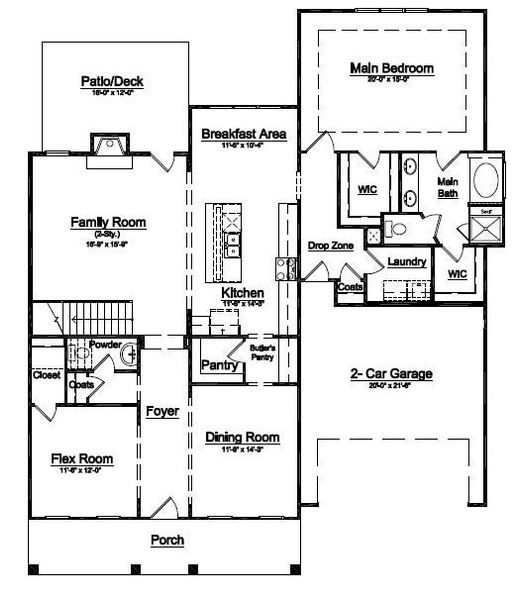 2D floor plan layout for the Hillcrest by Niblock Homes in Brighton Park, Mount Pleasant, NC (Image 3).