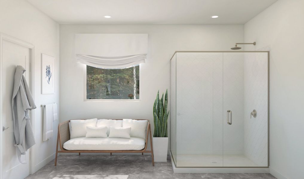 Primary bath with glass shower enclosure Primary bath with glass shower enclosure