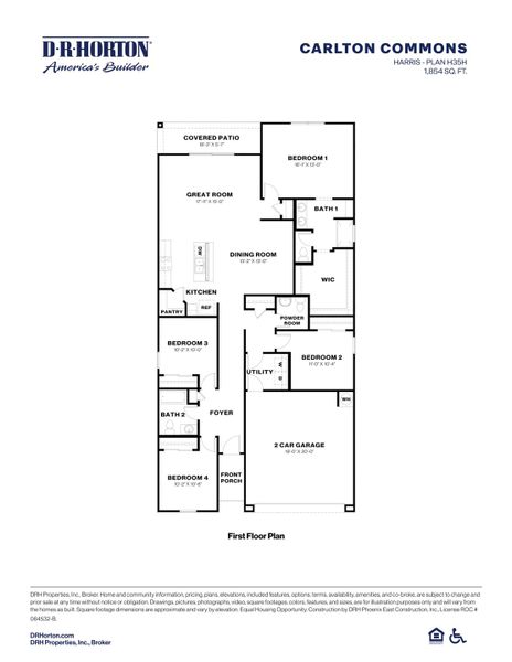 2D floor plan layout for the Harris by D.R. Horton in Carlton Commons, Casa Grande, AZ (Image 3).